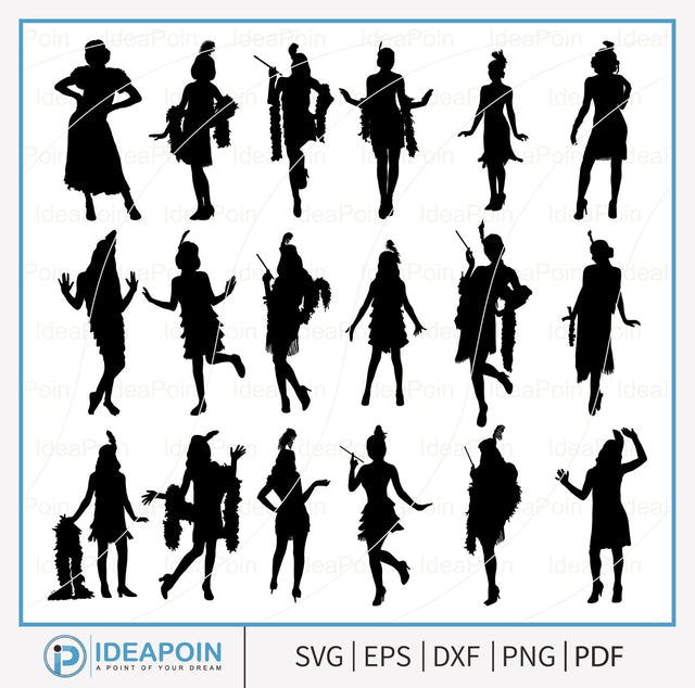 Flapper Girls silhouette Flapper, Flapper Girls Svg, 1920 Women SVG, Flapper girl clip art, Woman Vector jpg, Flapper Girls bundle, SVG Dinvect 