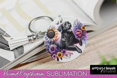 Flat-Coated Retriever Keychain - Dog mom Floral Keychain Sublimation Design Sublimation OrangeBrushStudio 