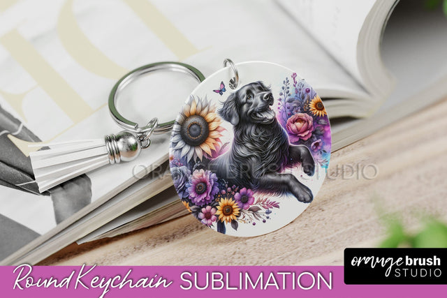Flat-Coated Retriever Keychain - Dog mom Floral Keychain Sublimation Design Sublimation OrangeBrushStudio 