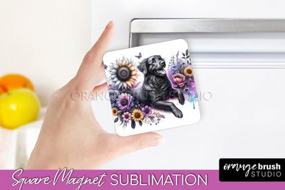 Flat-Coated Retriever Magnet Sublimation - Dog Mom Floral Magnet PNG Design Sublimation OrangeBrushStudio 