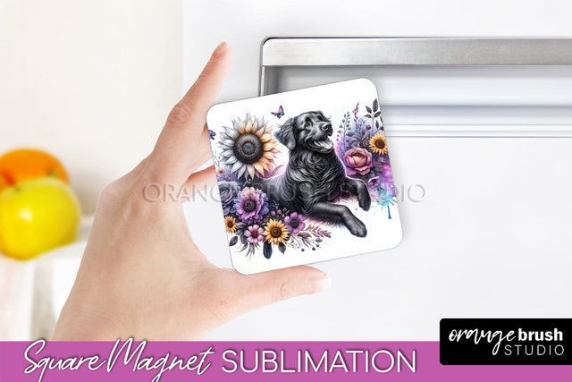 Flat-Coated Retriever Magnet Sublimation - Dog Mom Floral Magnet PNG Design Sublimation OrangeBrushStudio 