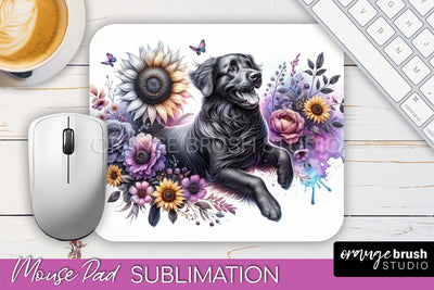 Flat-Coated Retriever Mouse Pad Design - Dog Mom Floral Mousepad Sublimation Sublimation OrangeBrushStudio 