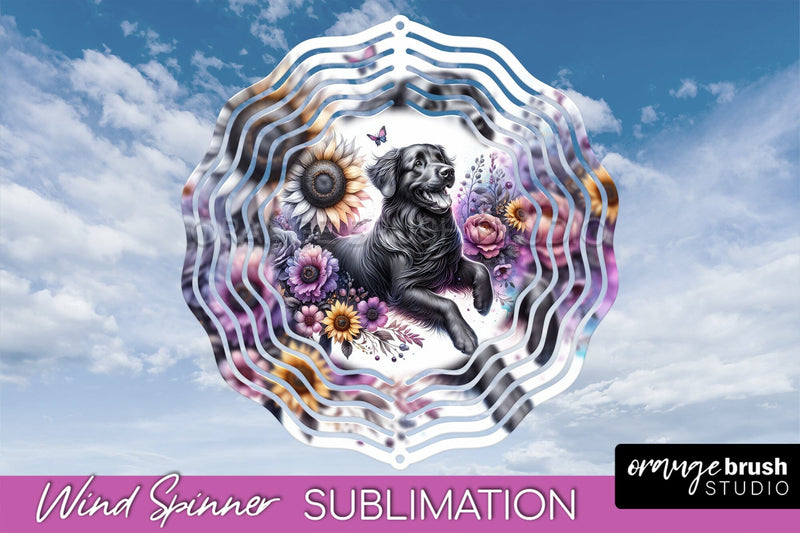 Flat-Coated Retriever Wind Spinner, Dog Mom Floral Wind Spinner Sublimation Sublimation OrangeBrushStudio 