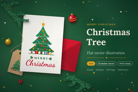 Flat Merry Christmas Tree SVG SVG ampersand 