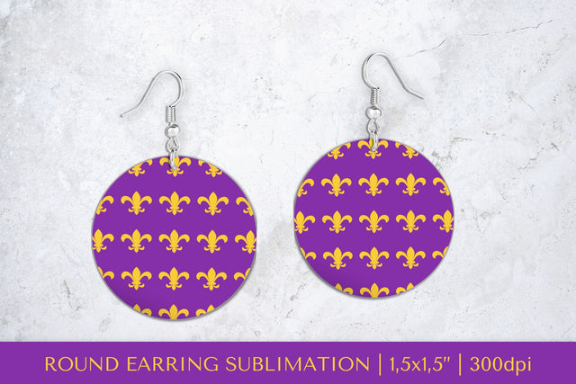Fleur de Lis earring sublimation. Mardi Gras round earrings Sublimation LaBelezoka 
