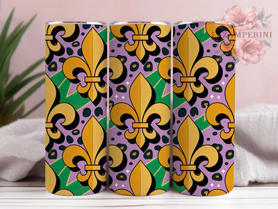 Fleur De Lis Mardi Gras Tumbler, Beads and Leopard Wrap, Carnival Celebration Cup, 20oz Sublimation Wrap, Festive Party Tumbler, New Orleans Mardi Gras Cup, Colorful Leopard Pattern Wrap Sublimation Li Zamperini 