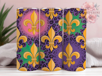 Fleur De Lis Mardi Gras Tumbler, Beads and Leopard Wrap, Carnival Celebration Cup, 20oz Sublimation Wrap, Festive Party Tumbler, New Orleans Mardi Gras Cup, Colorful Leopard Pattern Wrap Sublimation Li Zamperini 