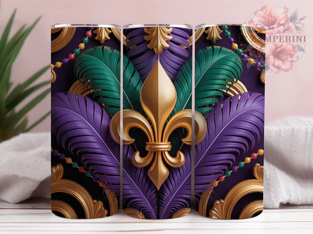 Fleur De Lis Mardi Gras Tumbler, Carnival Feathers Wrap, Festive Party Cup, 20oz Sublimation Wrap, New Orleans Celebration Tumbler, Colorful Beads Design Cup, Mardi Gras Icon Theme Wrap Sublimation Li Zamperini 