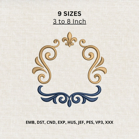 Fleur de Lis Monogram Frame Machine Embroidery Design – Ornamental Swirl Embroidery File Embroidery/Applique DESIGNS PatternFeed8 