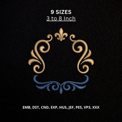 Fleur de Lis Monogram Frame Machine Embroidery Design – Ornamental Swirl Embroidery File Embroidery/Applique DESIGNS PatternFeed8 