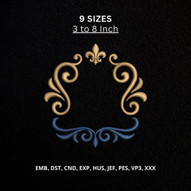 Fleur de Lis Monogram Frame Machine Embroidery Design – Ornamental Swirl Embroidery File Embroidery/Applique DESIGNS PatternFeed8 