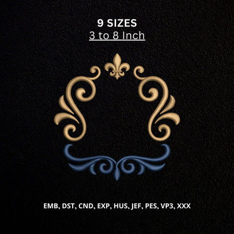 Fleur de Lis Monogram Frame Machine Embroidery Design – Ornamental Swirl Embroidery File Embroidery/Applique DESIGNS PatternFeed8 
