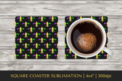 Fleur de lis square coaster sublimation. Mardi Gras coaster Sublimation LaBelezoka 