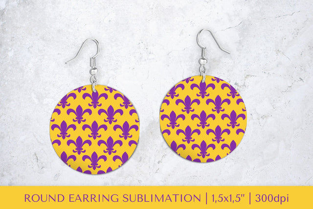 Fleur de Lys earring sublimation. Mardi Gras round earrings Sublimation LaBelezoka 