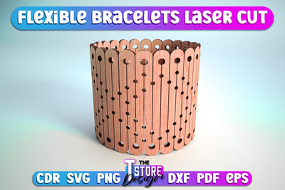 Flexible Bracelet Laser Cut | Jewelry Design | Wooden Bracelet | CNC File SVG The T Store Design 