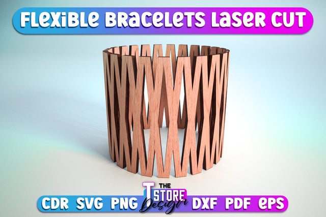 Flexible Bracelet Laser Cut | Jewelry Design | Wooden Bracelet | CNC File SVG The T Store Design 