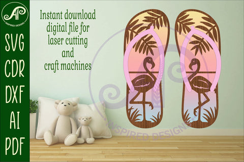 Flip flop flamingo layered wall art sign, SVG file SVG APInspireddesigns 