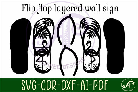 Flip flop flamingo layered wall art sign, SVG file SVG APInspireddesigns 