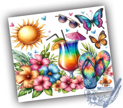 Flip Flop Hibiscus Summer 20oz Skinny Tumbler, Summer Tumbler Png, Straight & Tapered Tumbler Wrap, Instant Digital Download Sublimation ToriDesigns 