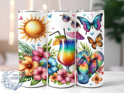 Flip Flop Hibiscus Summer 20oz Skinny Tumbler, Summer Tumbler Png, Straight & Tapered Tumbler Wrap, Instant Digital Download Sublimation ToriDesigns 