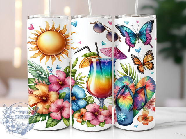Flip Flop Hibiscus Summer 20oz Skinny Tumbler, Summer Tumbler Png, Straight & Tapered Tumbler Wrap, Instant Digital Download Sublimation ToriDesigns 