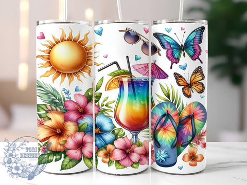 Flip Flop Hibiscus Summer 20oz Skinny Tumbler, Summer Tumbler Png, Straight & Tapered Tumbler Wrap, Instant Digital Download Sublimation ToriDesigns 