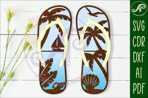 Flip flop sail boat beach layered wall art sign, SVG file SVG APInspireddesigns 