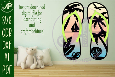 Flip flop sail boat beach layered wall art sign, SVG file SVG APInspireddesigns 