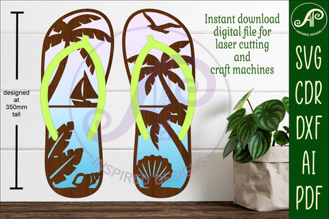 Flip flop sail boat beach layered wall art sign, SVG file SVG APInspireddesigns 