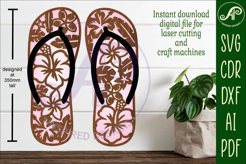 Flip flop tropical flowers layered wall art sign, SVG file SVG APInspireddesigns 