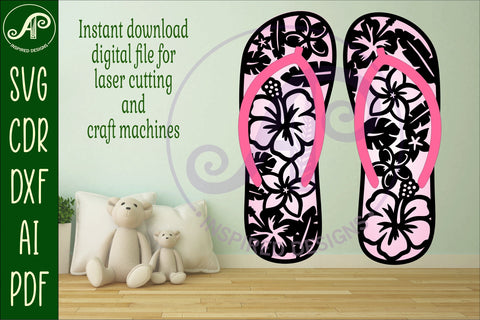 Flip flop tropical flowers layered wall art sign, SVG file SVG APInspireddesigns 