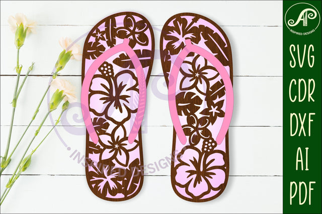 Flip flop tropical flowers layered wall art sign, SVG file SVG APInspireddesigns 