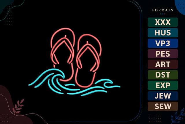 Flip Flops and Ocean Waves Summer Beach Sandals Embroidery Design Embroidery/Applique DESIGNS sg embroidery 