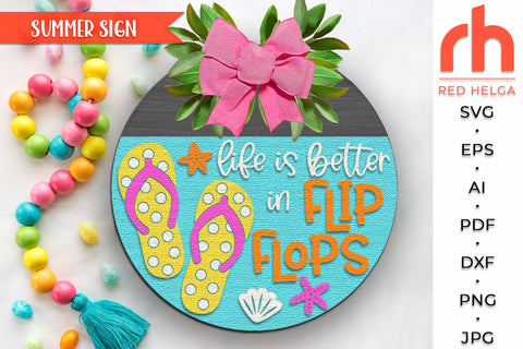 Flip Flops Door Sign SVG, Summer Hanger Cut File, Beach Sign SVG RedHelgaArt 