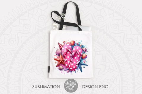 Flip flops PNG, Polka dots, Sea Shell Clip Art Sublimation Artisan Craft SVG 