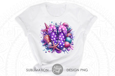 Flip flops PNG, Polka dots, Sea Shell Clip Art Sublimation Artisan Craft SVG 