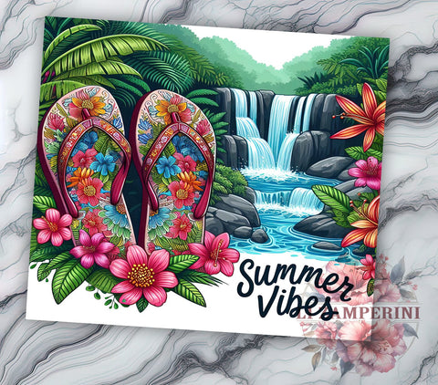 Flip Flops Summer Vibes 20oz Tumbler Wrap PNG, Summer Tumbler Png, Straight & Tapered Tumbler Wrap, Instant Digital Download Sublimation Li Zamperini 