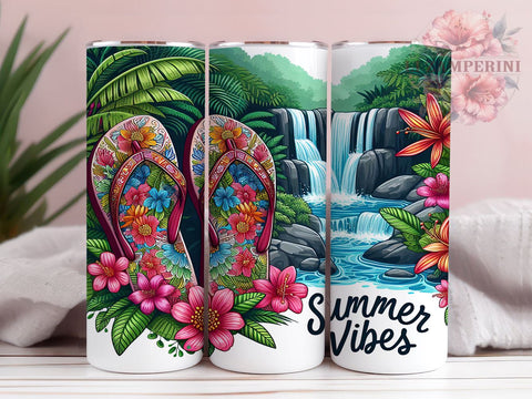 Flip Flops Summer Vibes 20oz Tumbler Wrap PNG, Summer Tumbler Png, Straight & Tapered Tumbler Wrap, Instant Digital Download Sublimation Li Zamperini 