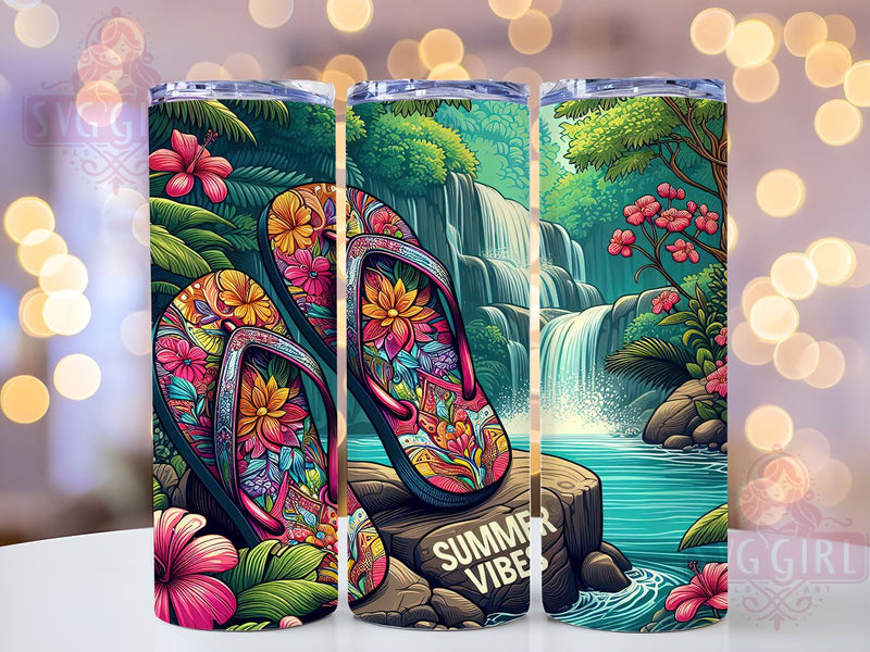 Flip Flops Summer Vibes 20oz Tumbler Wrap Sublimation Design, Straight Tapered Tumbler Wrap, Beach Tumbler Png, Instant Digital Download Sublimation SvggirlplusArt 