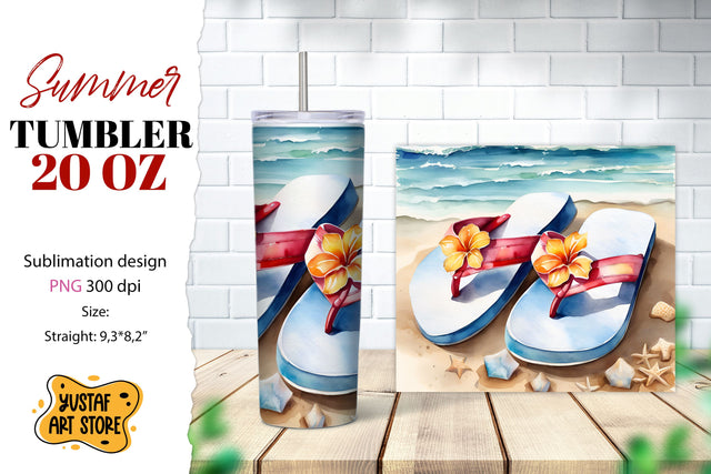 Flip flops tumbler wrap. Summer tumbler sublimation design Sublimation Yustaf Art Store 