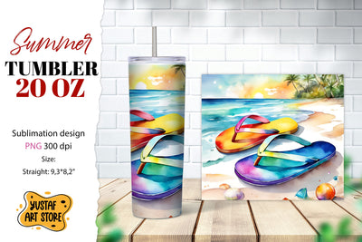 Flip flops tumbler wrap. Summer tumbler sublimation design Sublimation Yustaf Art Store 