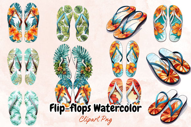 Flip-flops Watercolor Clipart Bundle Sublimation Designangry 