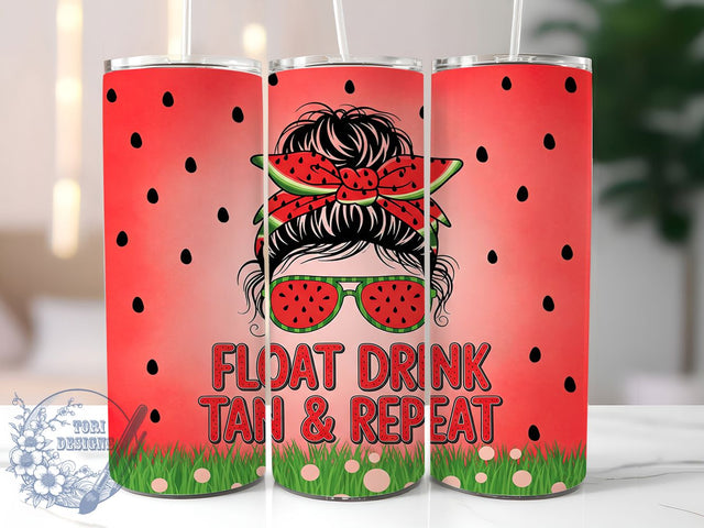 Float Drink Tan Repeat Messy Bun Tumbler, Messy Bun Tumbler Wrap, Summer Vibes PNG, 20oz Sublimation Design, Pool Day Cup, Beach Girl Tumbler, Funny Summer Wrap Sublimation ToriDesigns 