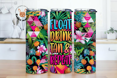Float Drink Tan Repeat PNG, Summer 20 oz Tumbler Wrap PNG Sublimation Design Sublimation Rabbitmakies 