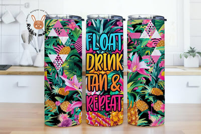 Float Drink Tan Repeat PNG, Summer 20 oz Tumbler Wrap PNG Sublimation Design Sublimation Rabbitmakies 