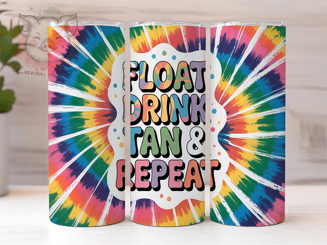 Float Drink Tan Repeat Pool Day Tumbler, Float Drink Tan Repeat, Pool Day Tumbler Design, 20oz Skinny Tumbler, Beach Vibes Sublimation, Vacation Tumbler Wrap, Fun in the Sun Tumbler Sublimation Lara' s Designs 