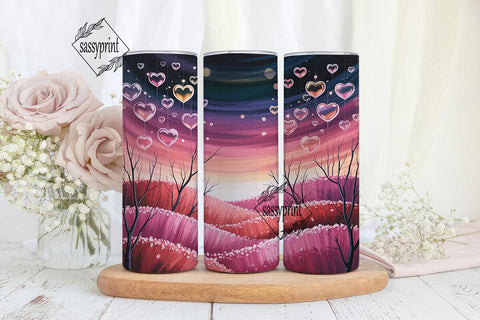 Floating Hearts Winter 20oz Tumbler Wrap Sublimation sassyprint 