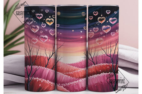 Floating Hearts Winter 20oz Tumbler Wrap Sublimation sassyprint 