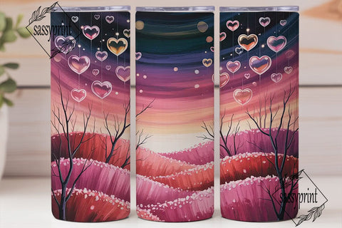 Floating Hearts Winter 20oz Tumbler Wrap Sublimation sassyprint 