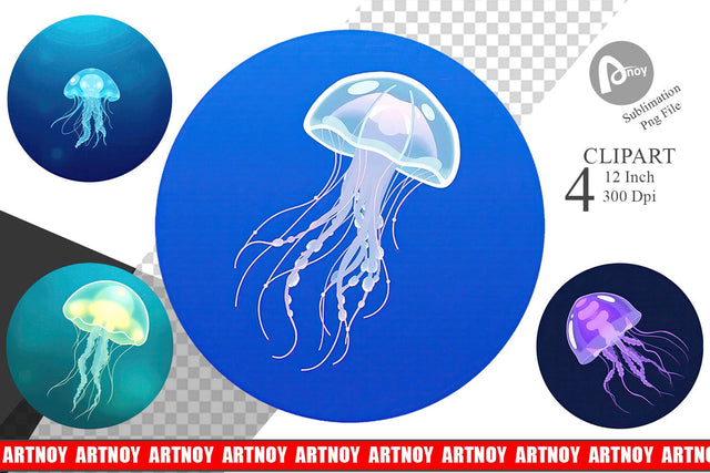 Floating Jellyfish Clipart Sublimation artnoy 